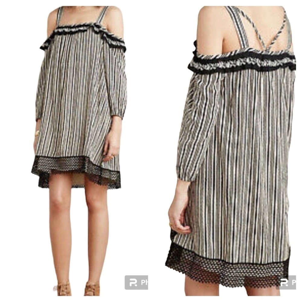 Elegant Striped Cold-Shoulder Dress